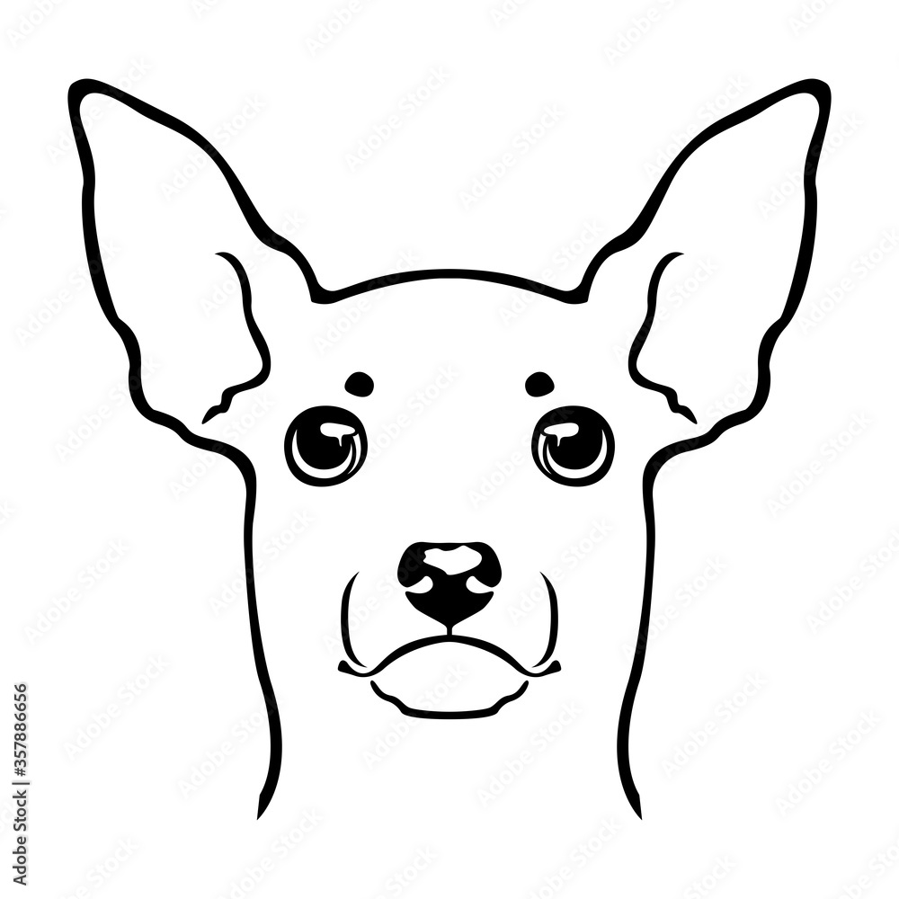 Toy terrier dog emblem. Dog head logo. Black and white vector illustration. Toy terrier dog emblem. Dog head logo. Black and white vector illustration.