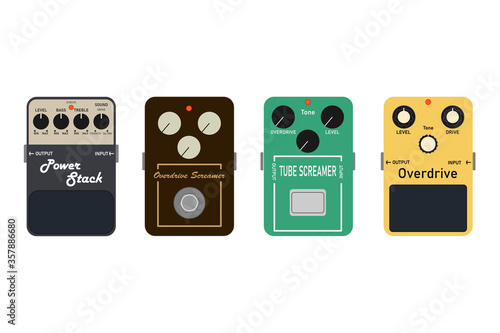 Beginner electric guitar effect set That is popular among musicians Equipment in the recording room, studio, audio conversion equipment illustration for business. Isolated on white with clipping path. photo