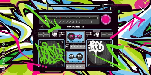 Abstract Detailed Retro Ghetto Blaster Hip Hop Graffiti Style