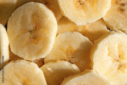 Banana slices for background.