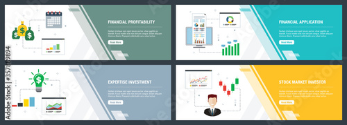 Internet banner set with financial profitability and investment icons.