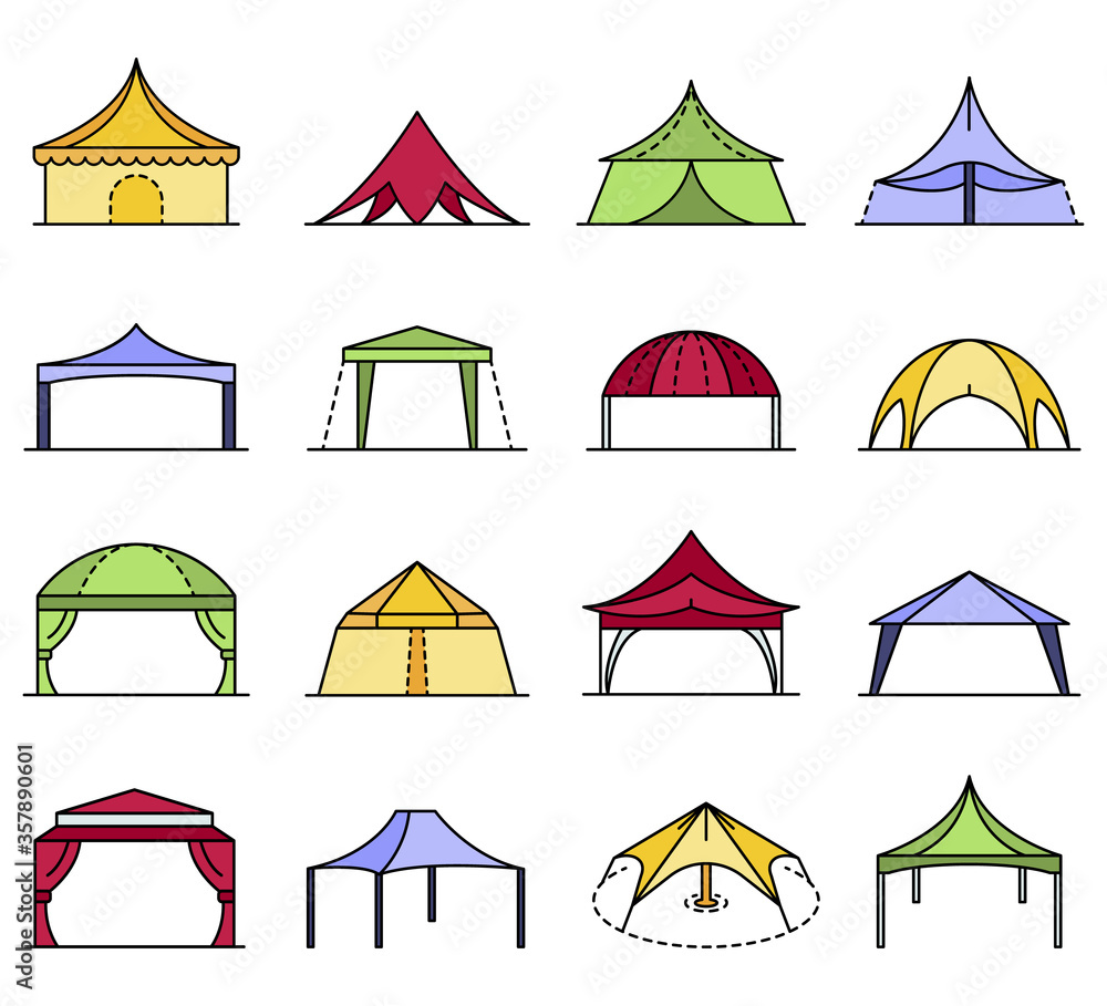 Canopy icon set. Outline set of canopy vector icons thin line color flat isolated on white Canopy icon set. Outline set of canopy vector icons thin line color flat isolated on white
