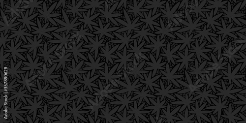 Dark Black Seamless Abstract Vector Illustration Pattern With Cannabis Leaves photo
