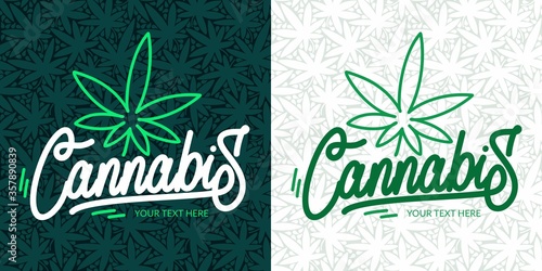Abstract Hand Written Word Cannabis With Cannabis Leaf Vector Illustration