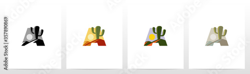 Cactus And Desert On Letter Logo Design A