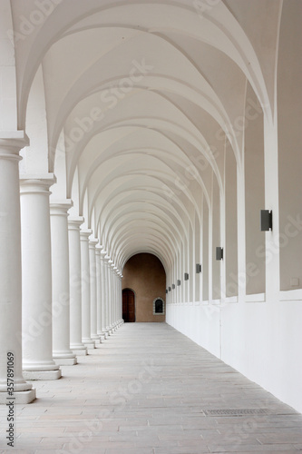  A delightful architectural tunnel of white columns in Dresden in Germany.