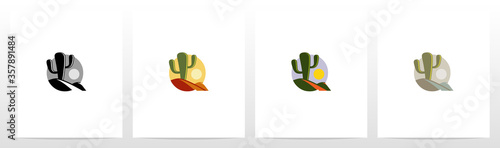 Cactus And Desert On Letter Logo Design Q