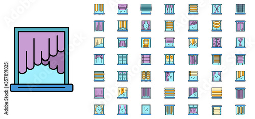 Blind window icon set. Outline set of blind window vector icons thin line color flat isolated on white