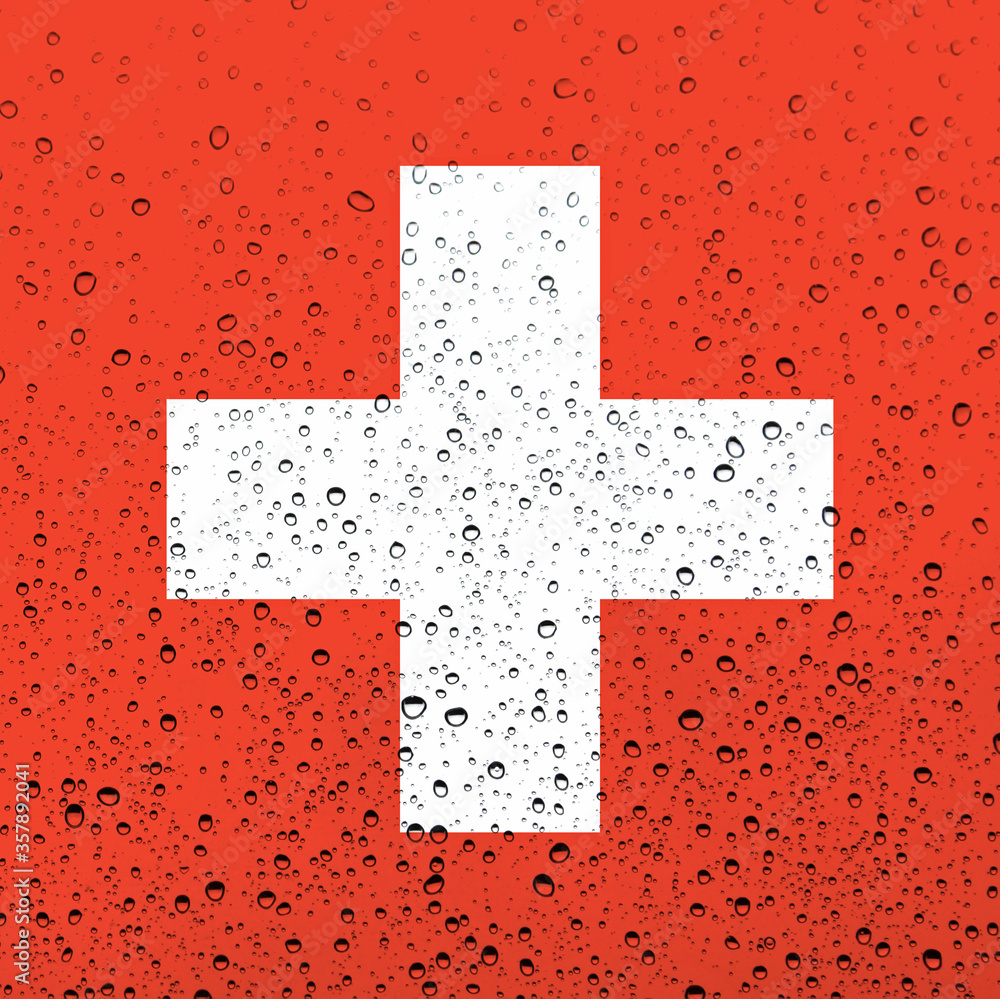 Switzerland flag pattern on raindrop texture. Switzerland flag pattern on raindrop texture.