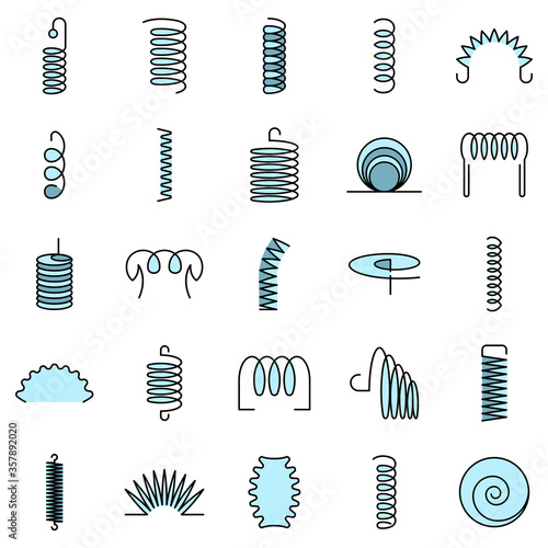 Coil icon set. Outline set of coil vector icons thin line color flat isolated on white