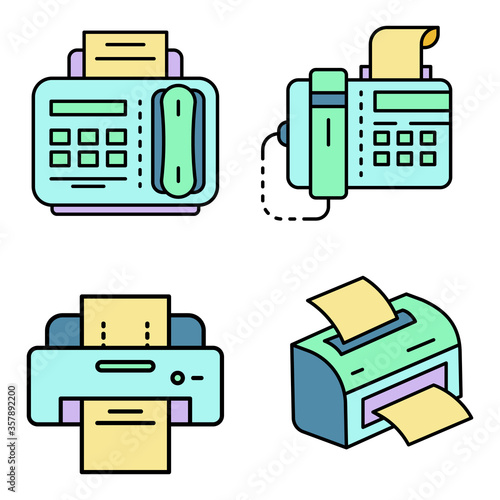 Fax icon set. Outline set of fax vector icons thin line color flat isolated on white