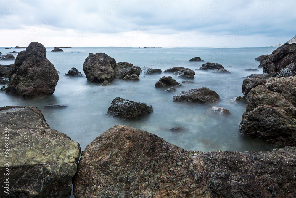 Rock beach in Laredo, Cantabria (Spain). Long exposure. Rock beach in Laredo, Cantabria (Spain). Long exposure.