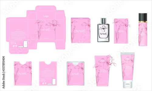 Packaging design, luxury perfume box, pocket perfume, deo design and face cream template and mock up box. Illustration vector.