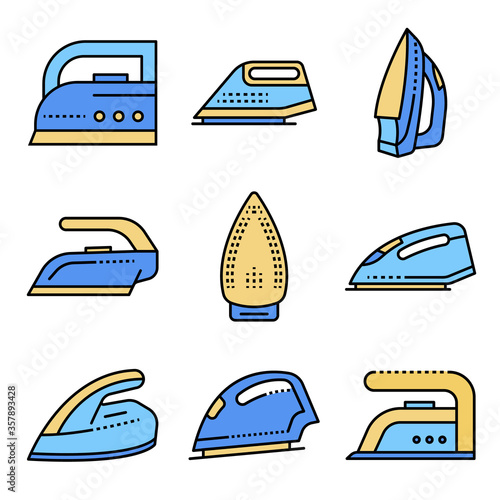 Smoothing-iron icons set. Outline set of smoothing-iron vector icons thin line color flat isolated on white