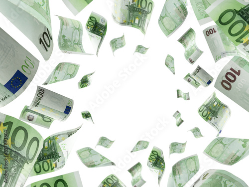 Fotografi Counting euro banknote falling isolated