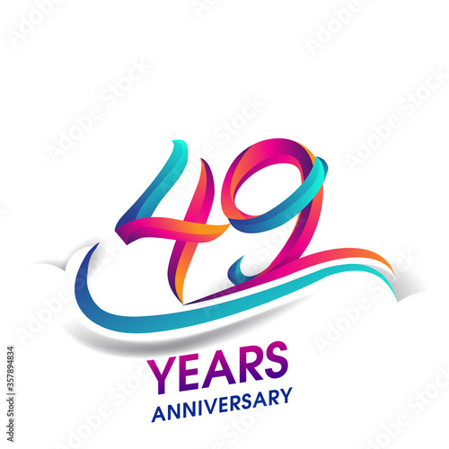 49th anniversary celebration logotype blue and red colored, isolated on white background.