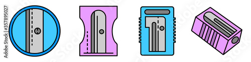 Sharpener icons set. Outline set of sharpener vector icons thin line color flat isolated on white