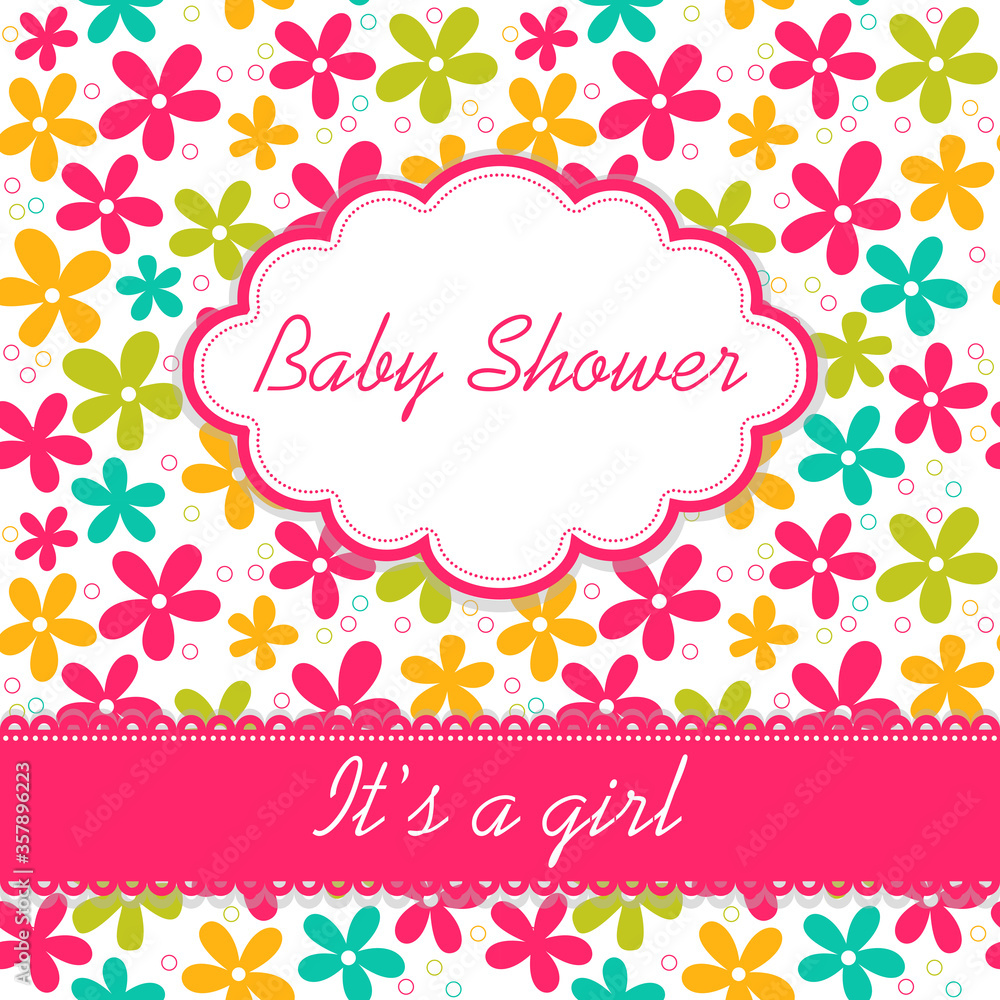 Editable template for a birthday card with floral pattern. Baby shower invitation 