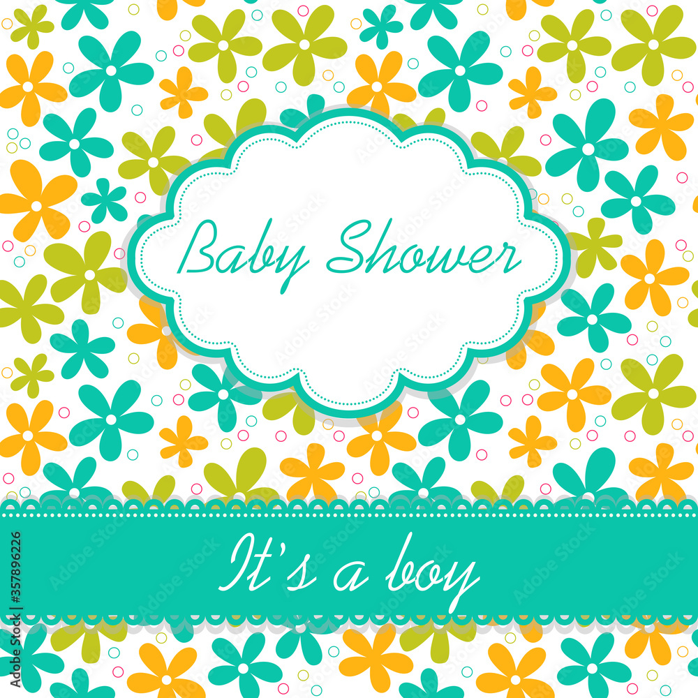 Editable template for a birthday card with flower label on swirls pattern. Baby shower invitation Editable template for a birthday card with flower label on swirls pattern. Baby shower invitation
