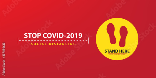 social distancing concept. stand here symbol, stop covid 2019. vector illustration