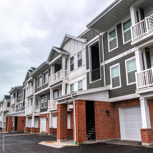 Square Row of new built three story town houses