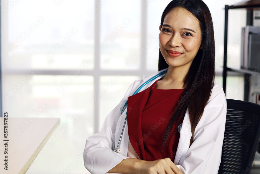 Portrait beautiful young Asian doctor woman with stethoscope for use in clinic or hospital room. Portrait beautiful young Asian doctor woman with stethoscope for use in clinic or hospital room.