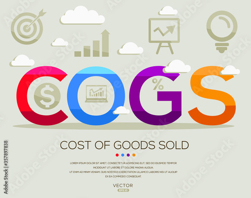 Cogs mean (cost of goods sold) ,letters and icons,Vector illustration.
