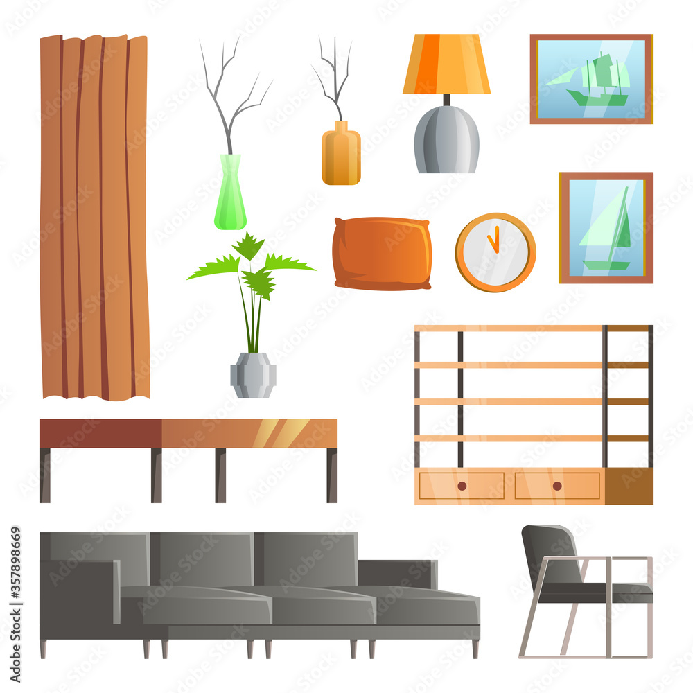 collection of room decoration of living room with gradient design,vector illustration collection of room decoration of living room with gradient design,vector illustration