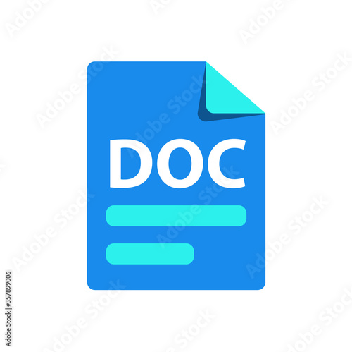 Vector blue icon DOC. File format extensions icon. flat design style.