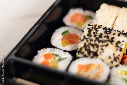 Sushi set in plastic tray