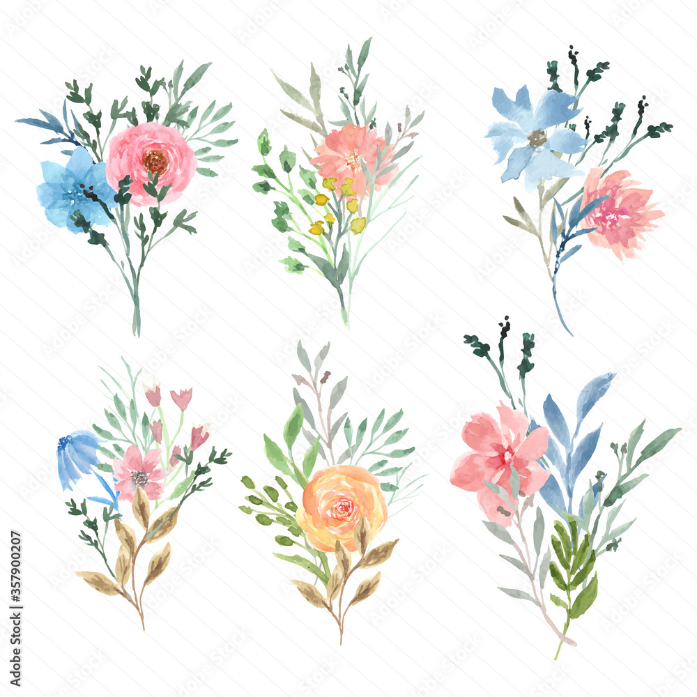 Beautiful floral bouquet watercolor collection