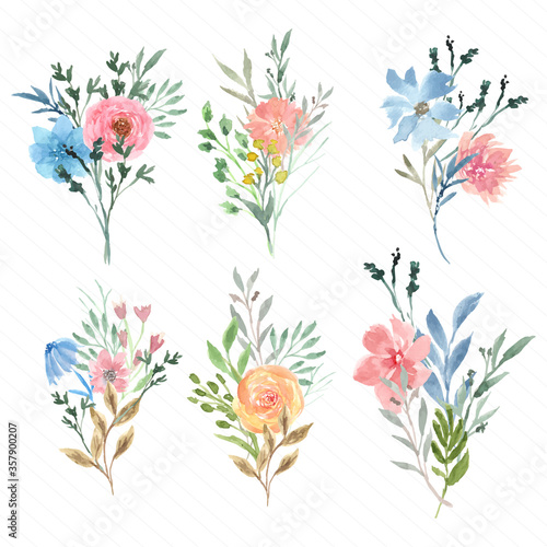Beautiful floral bouquet watercolor collection