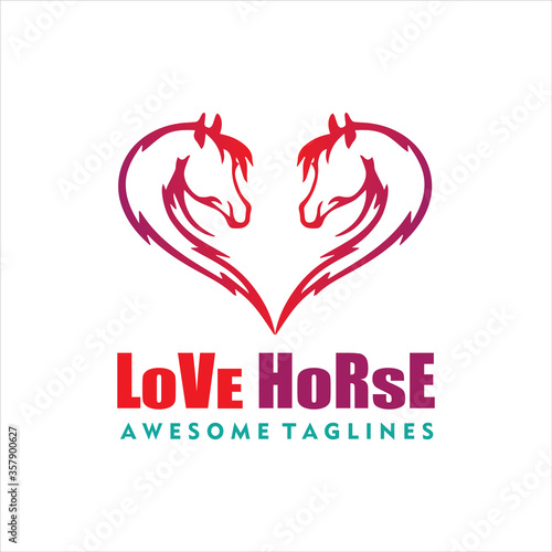 Horse love logo design ideas. The creative logo of two horse heads forms love