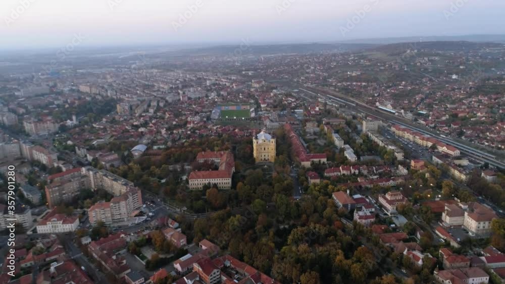 Baroque Church Aerial at Sunset Dusk City Of Oradea Baroque Church Aerial at Sunset Dusk City Of Oradea