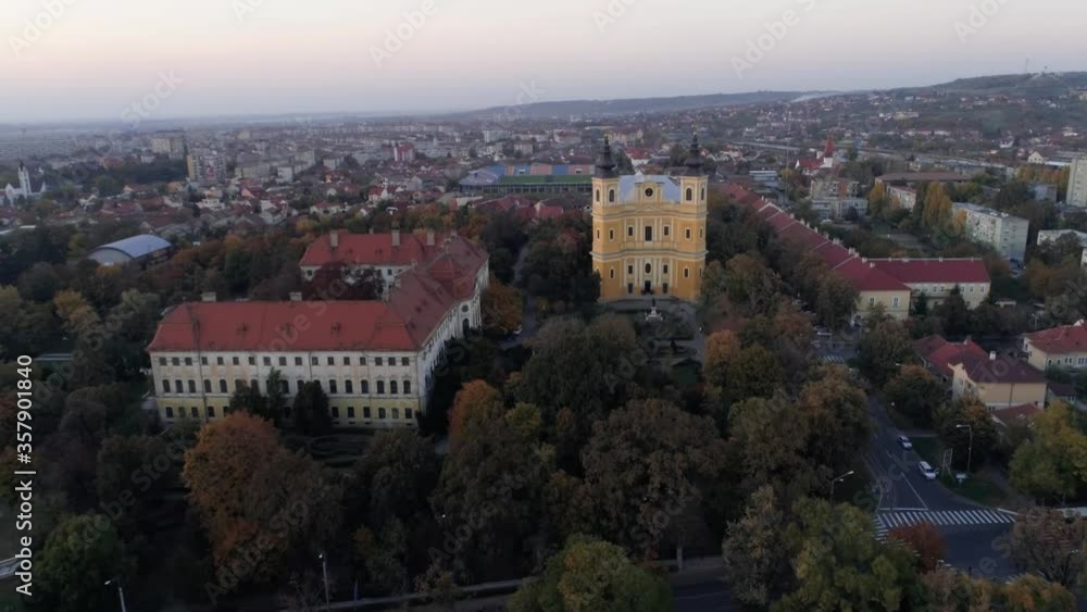 Baroque Church Aerial at Sunset Dusk City Of Oradea Baroque Church Aerial at Sunset Dusk City Of Oradea