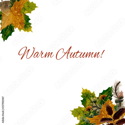 watercolor card with elements of autumn leaves