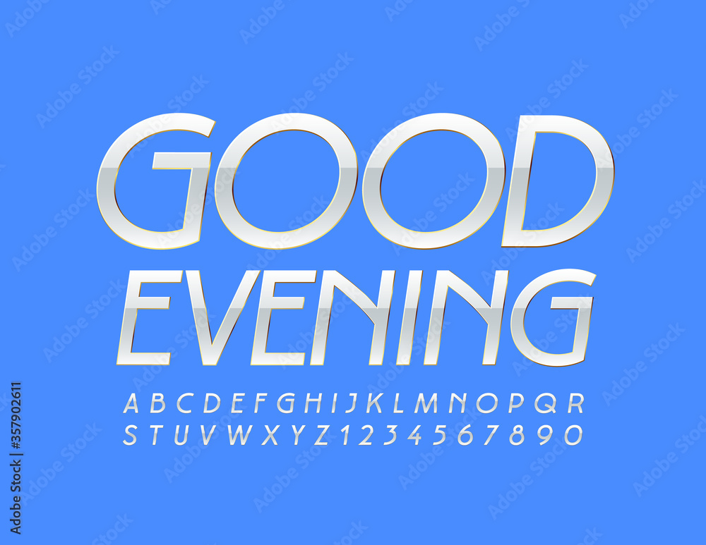 Fototapeta premium Vector elegant card Good Evening with Classic chic Font. White and Gold Alphabet Letters and Numbers