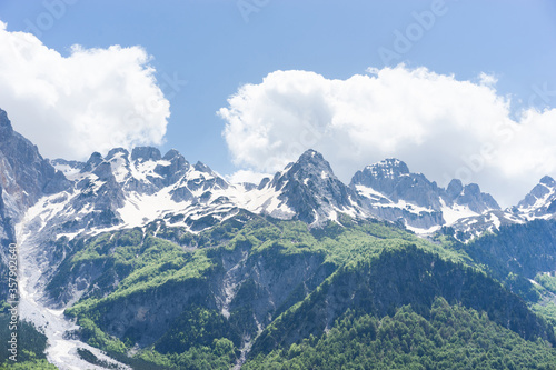 Mountain landscape. Albanian Alps with snow peak Albania, Europe.