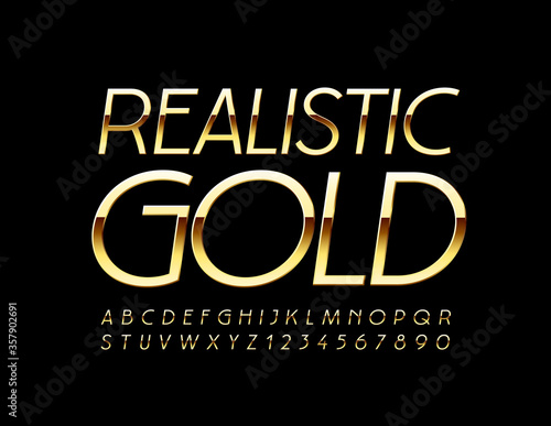 Vector Realistic Gold luxury Font. Premium elegant Alphabet Letters and Numbers