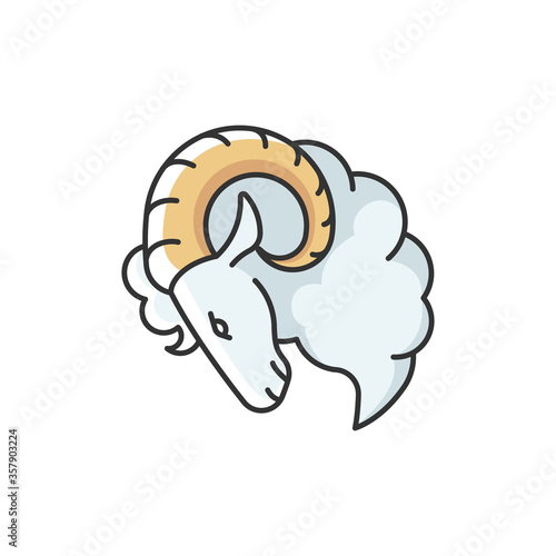 Aries zodiac sign RGB color icon. Horoscope ram. Astrological birth sign. Horned farm animal, herbivore livestock, domestic cattle. Isolated vector illustration