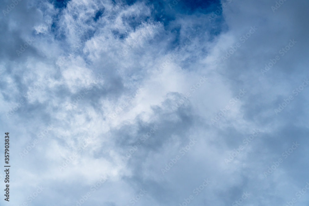 Bright cumulus clouds on a blue sky