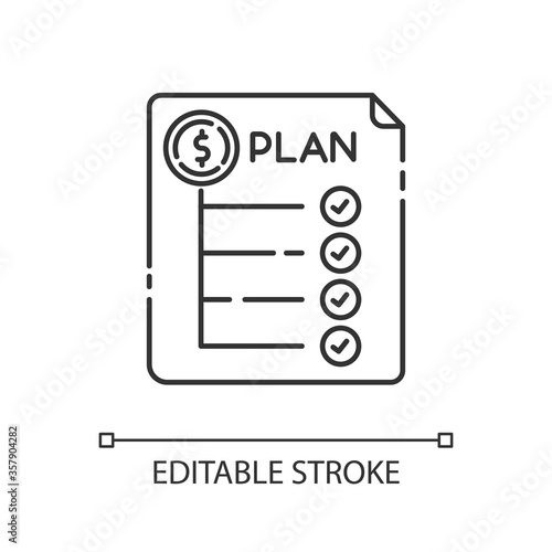 Expenditure plan pixel perfect linear icon. Financial annual report. Banking to count expenses. Thin line customizable illustration. Contour symbol. Vector isolated outline drawing. Editable stroke