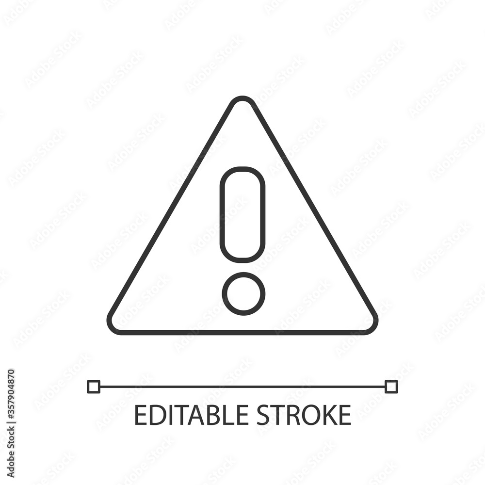 Attention pixel perfect linear icon. Safe driving, traffic rules, transport safety regulations thin line customizable illustration. Contour symbol. Vector isolated outline drawing. Editable stroke Attention pixel perfect linear icon. Safe driving, traffic rules, transport safety regulations thin line customizable illustration. Contour symbol. Vector isolated outline drawing. Editable stroke