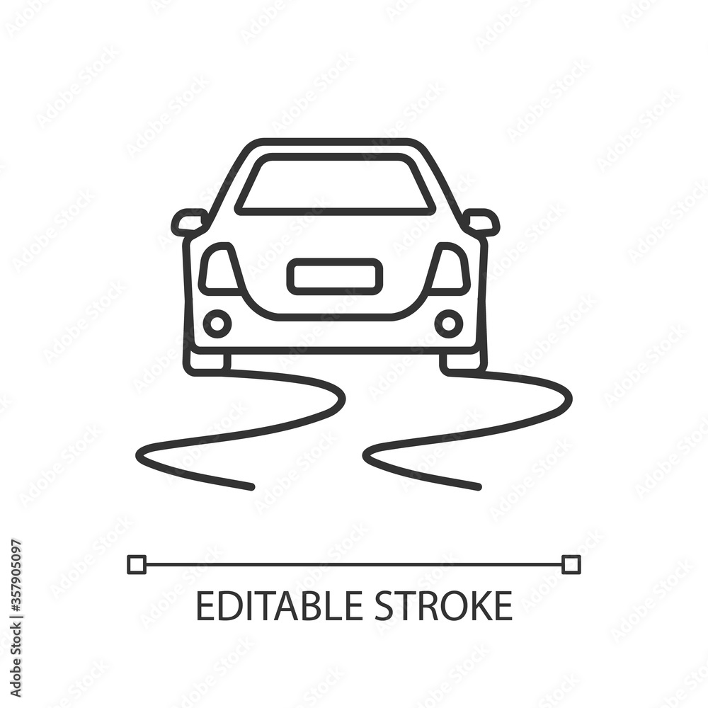 Stability control pixel perfect linear icon. Traffic safety, dangerous road thin line customizable illustration. Contour symbol. Security measure. Vector isolated outline drawing. Editable stroke Stability control pixel perfect linear icon. Traffic safety, dangerous road thin line customizable illustration. Contour symbol. Security measure. Vector isolated outline drawing. Editable stroke