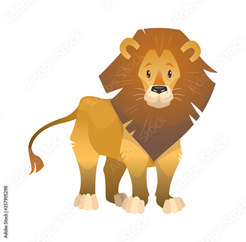Lion. Cartoon wild animal. Nature african character. Safari cat isolated on white background cute vector illustration