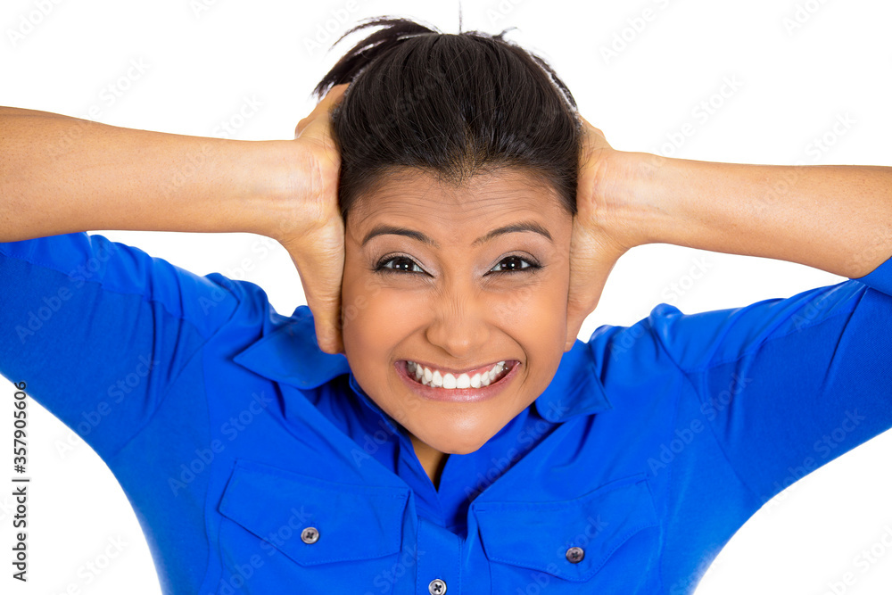 young stressed woman isolated on white background young stressed woman isolated on white background