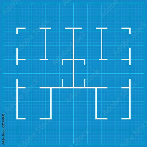 Blueprint house floor plan simple flat vector illustration.