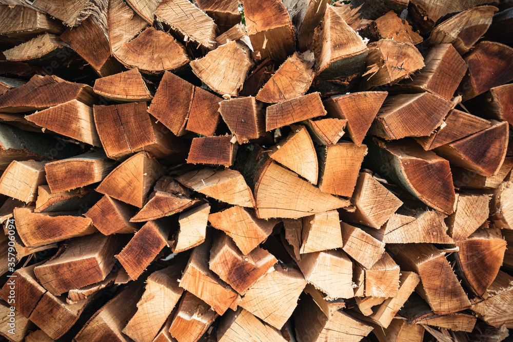 Closeup shot of firewood pile found in Lower Austria. June 2020. Closeup shot of firewood pile found in Lower Austria. June 2020.