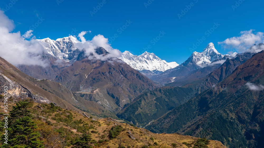 mountain landscape with blue sky, Khumbu Valley, Nepal