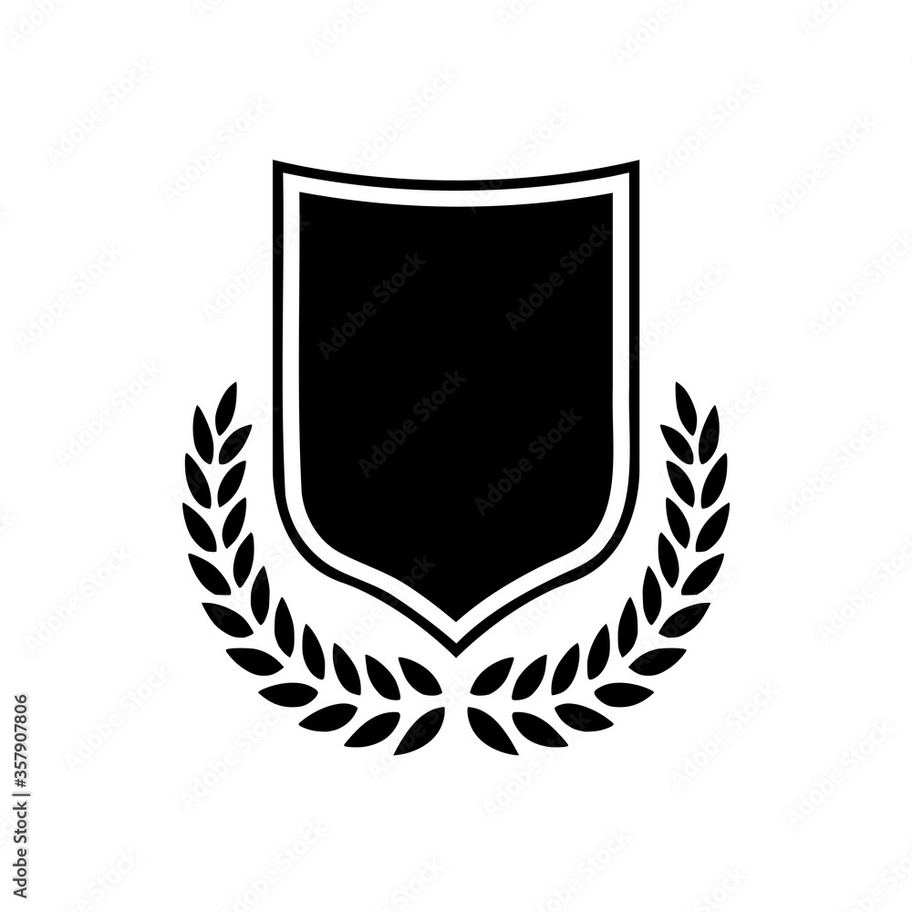 Shield with laurel wreath icon isolated on white background Shield with laurel wreath icon isolated on white background